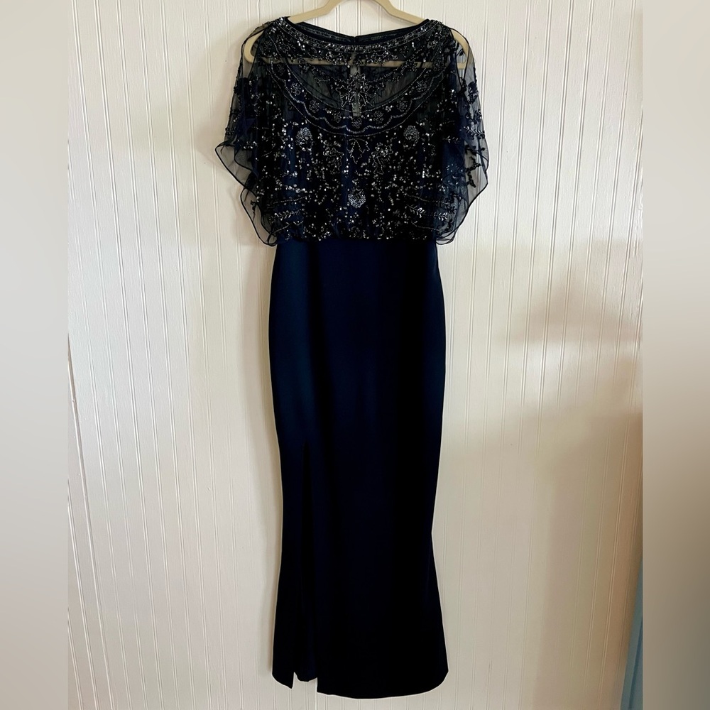 Aidan Mattox flutter sleeve beaded gown.